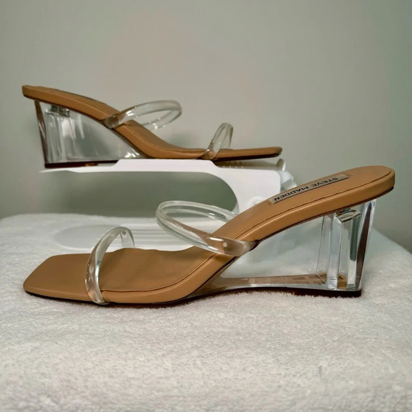 Steve Madden Lameza wedge sandal women's size 9.5. Clear heel and skinny straps - Picture 6 of 7